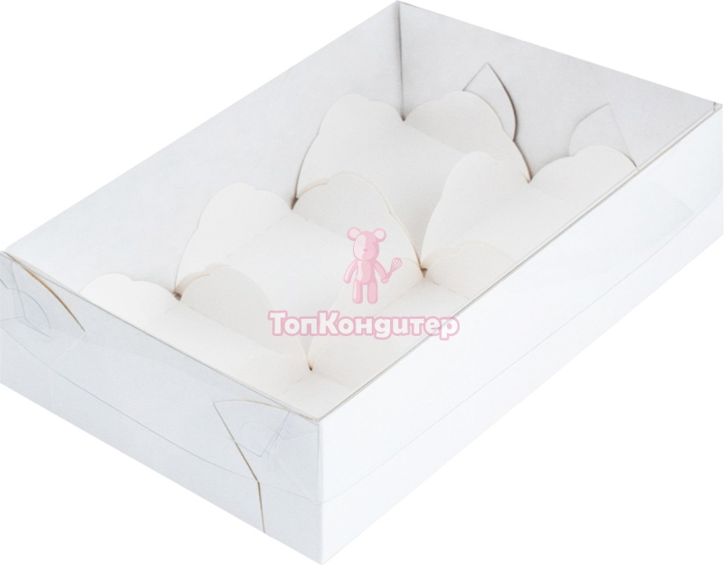 Коробка на 6 моти 17,5 см*12 см*5,5 см с пластиковой крышкой, Белая