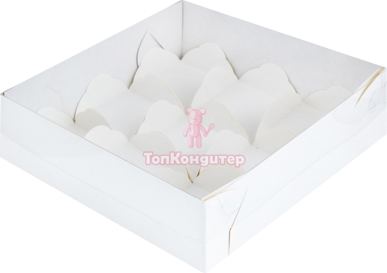 Коробка на 9 моти 17,5 см*17,5 см*5,5 см с пластиковой крышкой, Белая