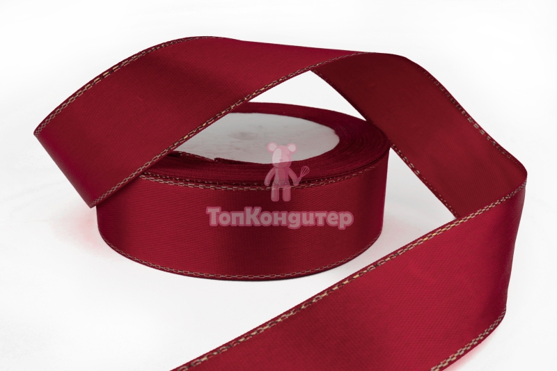 Лента атласная 2,5 см Бордовый с люрексом 23 м