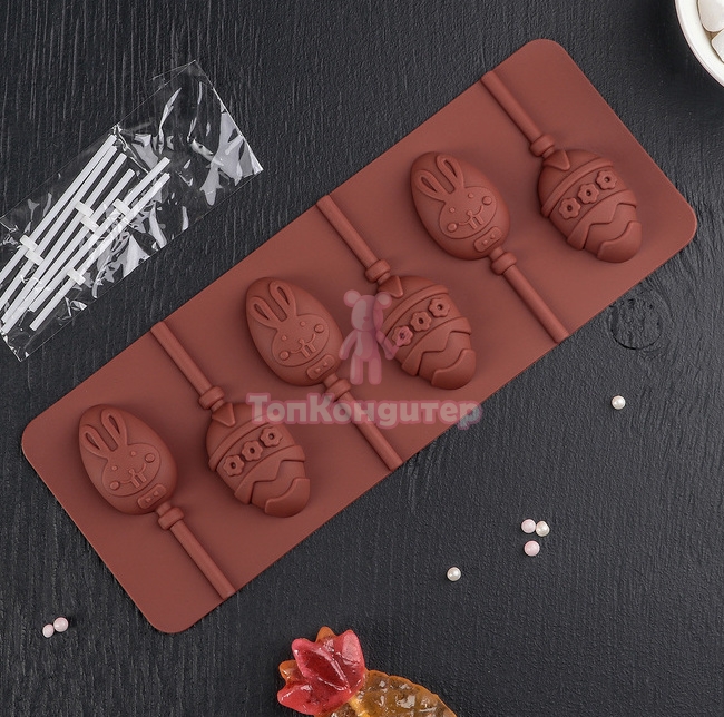Форма для леденцов и мороженого 6 ячеек 26х10х1 см "Пасхальный кролик"