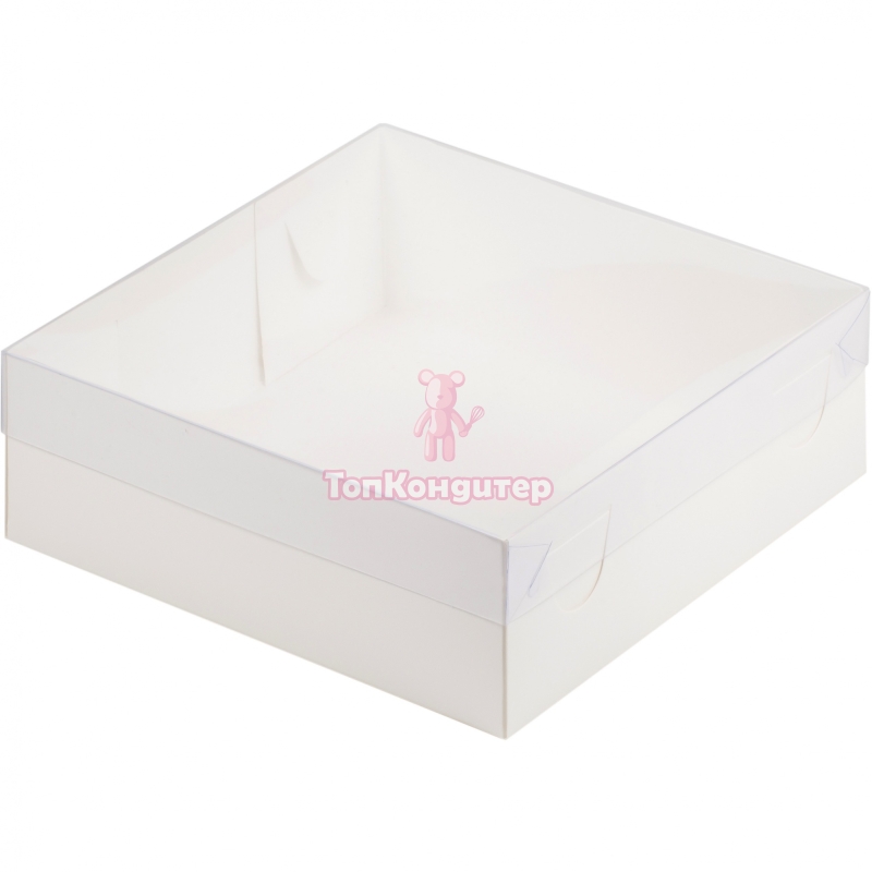 Коробка для зефира 20 см*20 см*7 см квадратная белая, прозрачная крышка