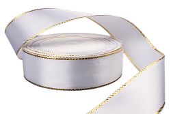 Лента атласная 2,5 см Белый с люрексом 23 м