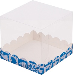 Коробка под торт с прозрачным  куполом ВОЛНА 15 см*15 см*14 см "новогодний узор"