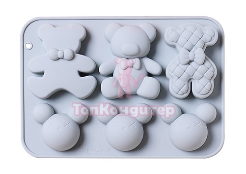 Форма силиконовая для шоколада "Медведи и Микки", 6 ячеек