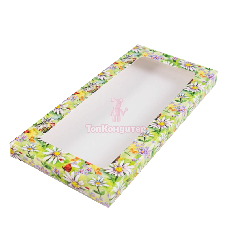 Коробка под шоколадку "Акварельные ромашки" с окном 18 см*9 см*1,4 см