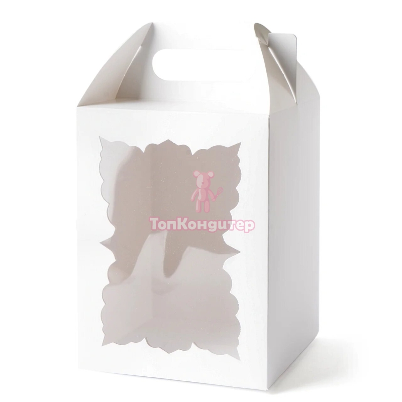 Коробка для кулича 15 см*15 см*20 см с ручками и окном белая