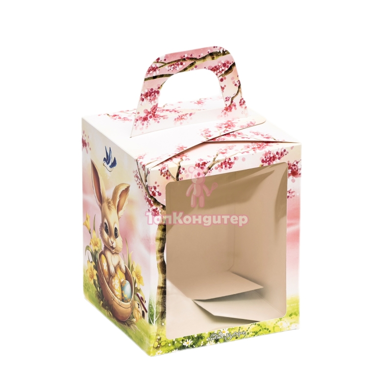 Коробка для кулича с окном "Пасхальная корзина" 15 см*15 см*18 см